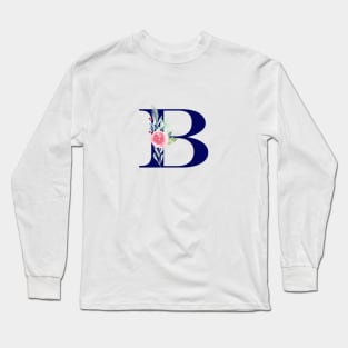 Watercolor Floral Letter B in Navy Long Sleeve T-Shirt